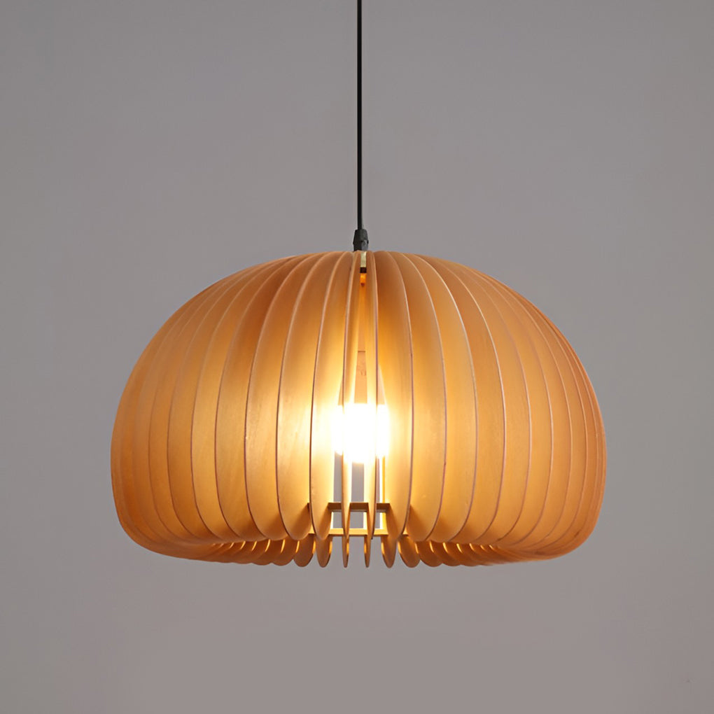 Nordic Style Wooden Pumpkin Pendant Light Retro Basswood Chandelier for Living Room
