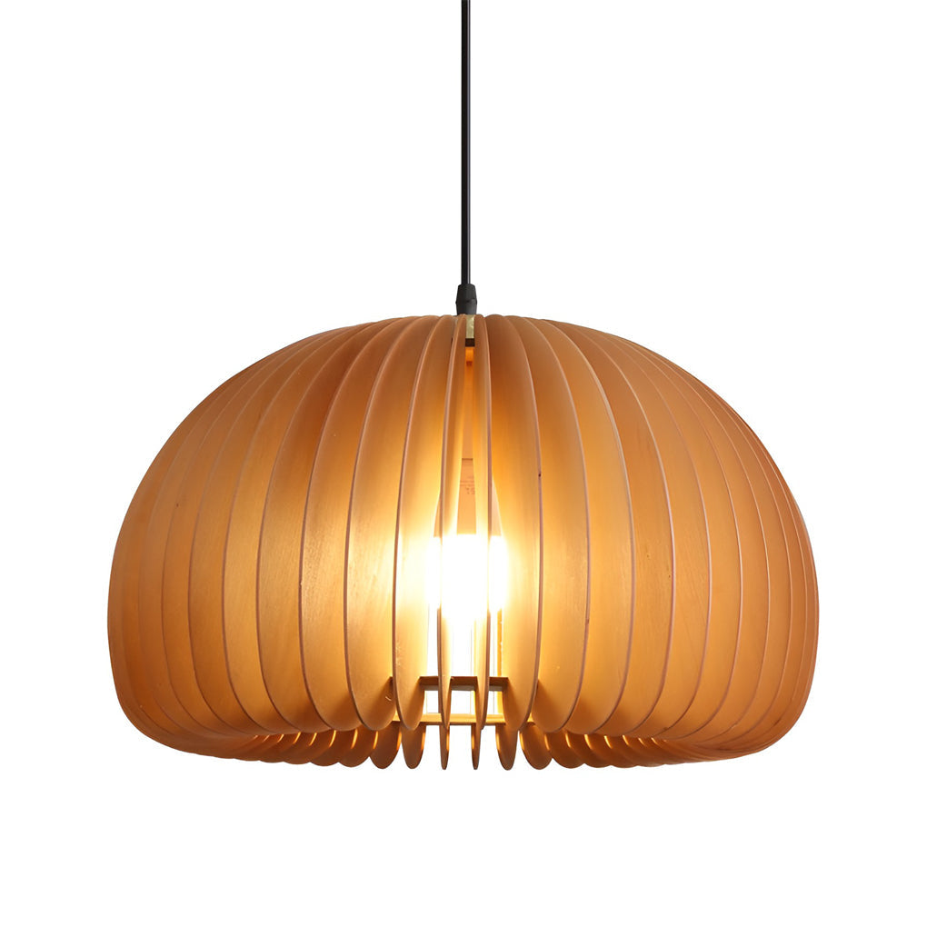 Nordic Style Wooden Pumpkin Pendant Light Retro Basswood Chandelier for Living Room