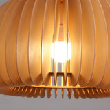 Nordic Style Wooden Pumpkin Pendant Light Retro Basswood Chandelier for Living Room