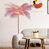 Modern 30 Inch Ostrich Feather Accent Floor Lamp with Gold Leaf Iron Base for Bedroom and Living Room