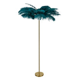 Modern 30 Inch Ostrich Feather Accent Floor Lamp with Gold Leaf Iron Base for Bedroom and Living Room