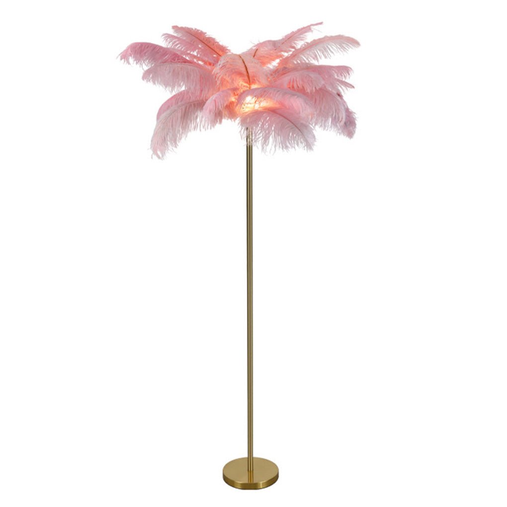 Modern 30 Inch Ostrich Feather Accent Floor Lamp with Gold Leaf Iron Base for Bedroom and Living Room