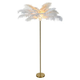 Modern 30 Inch Ostrich Feather Accent Floor Lamp with Gold Leaf Iron Base for Bedroom and Living Room