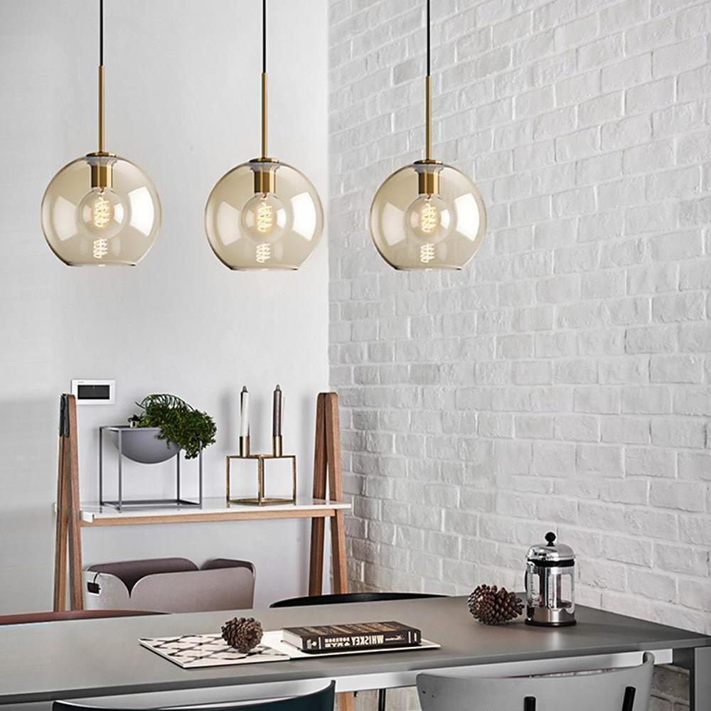 Nordic Vintage Electroplated Glass Pendant Light LED Hanging Chandelier for Kitchen Island and Dining Room