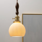 Nordic White Ceramic and Walnut Pendant Light 12W Vintage Copper LED Plug In Wall Mounted Sconce