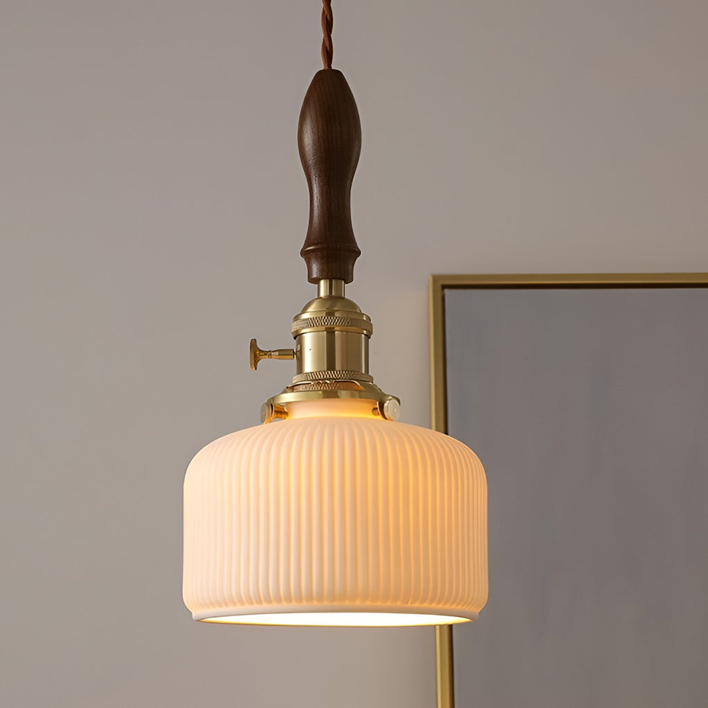 Nordic White Ceramic and Walnut Pendant Light 12W Vintage Copper LED Plug In Wall Mounted Sconce
