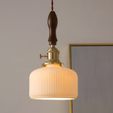 Nordic White Ceramic and Walnut Pendant Light 12W Vintage Copper LED Plug In Wall Mounted Sconce