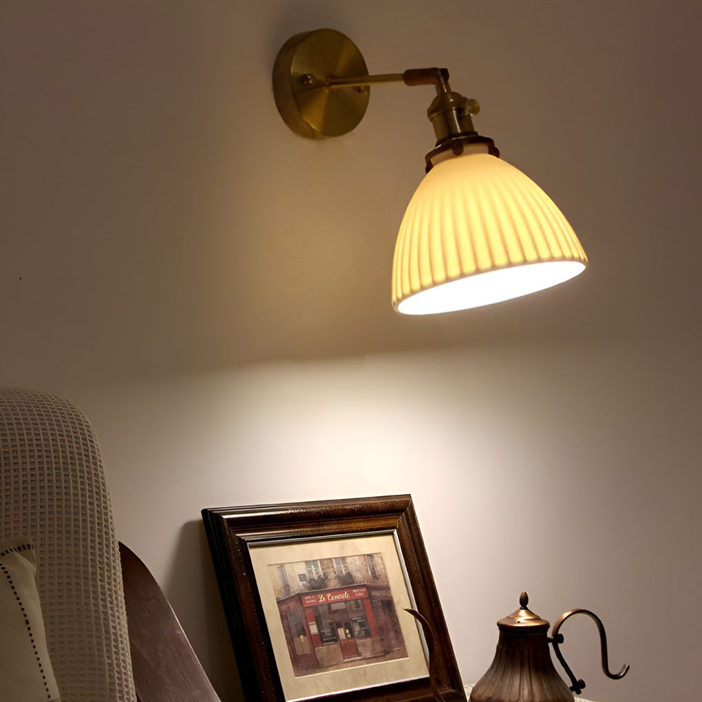Nordic White Ceramic and Walnut Pendant Light 12W Vintage Copper LED Plug In Wall Mounted Sconce