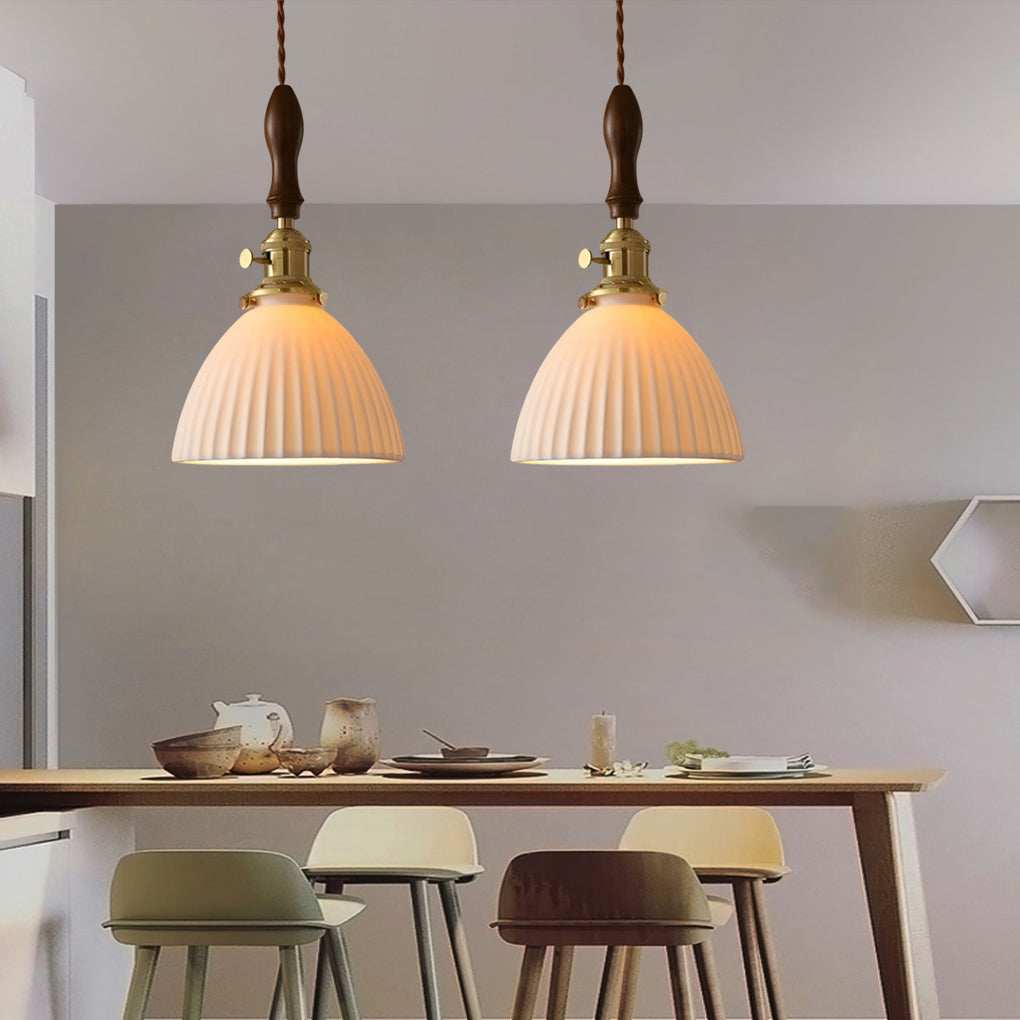 Nordic White Ceramic and Walnut Pendant Light 12W Vintage Copper LED Plug In Wall Mounted Sconce