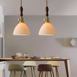 Nordic White Ceramic and Walnut Pendant Light 12W Vintage Copper LED Plug In Wall Mounted Sconce