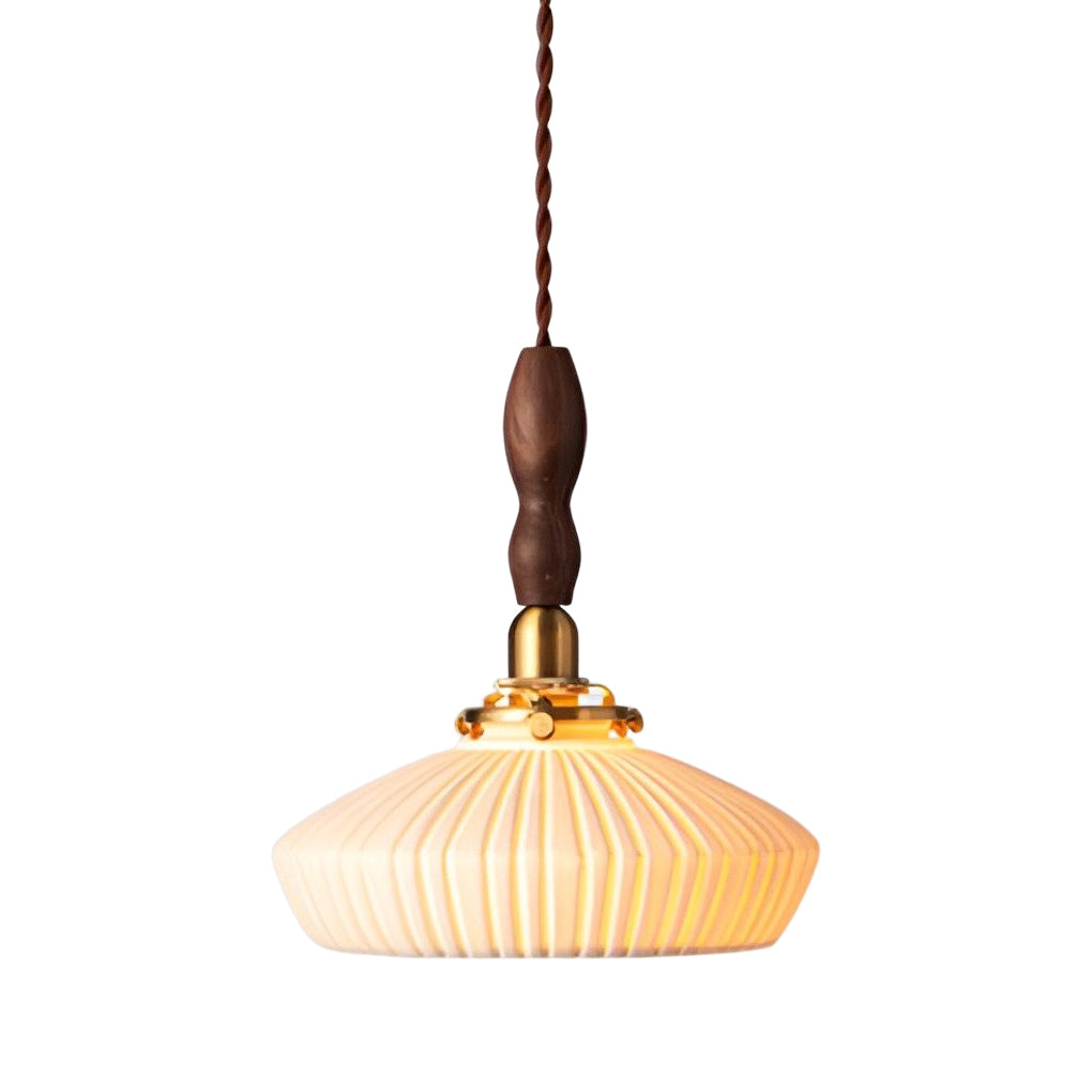 Nordic White Ceramic and Walnut Pendant Light 12W Vintage Copper LED Plug In Wall Mounted Sconce