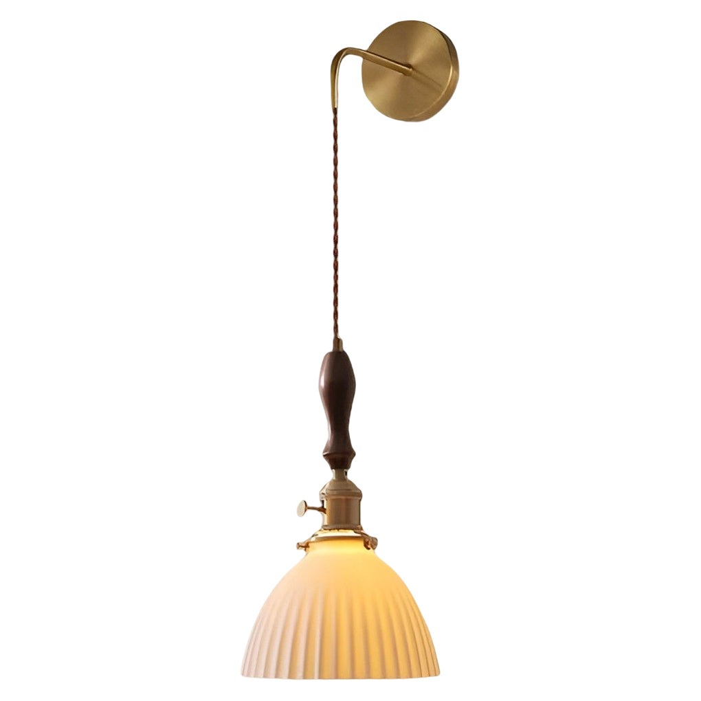Nordic White Ceramic and Walnut Pendant Light 12W Vintage Copper LED Plug In Wall Mounted Sconce