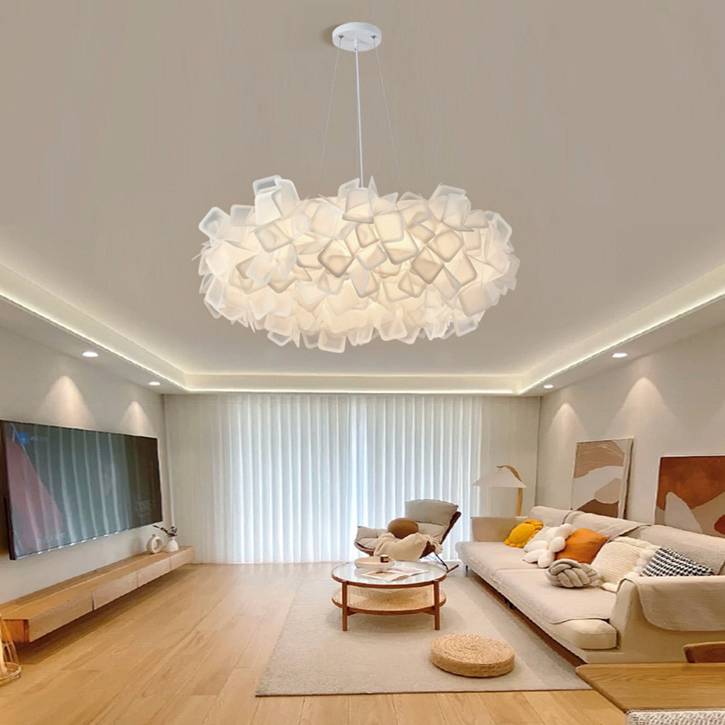 Nordic White Flower Petal LED Pendant Light Dimmable Three Step Color Ceiling Chandelier