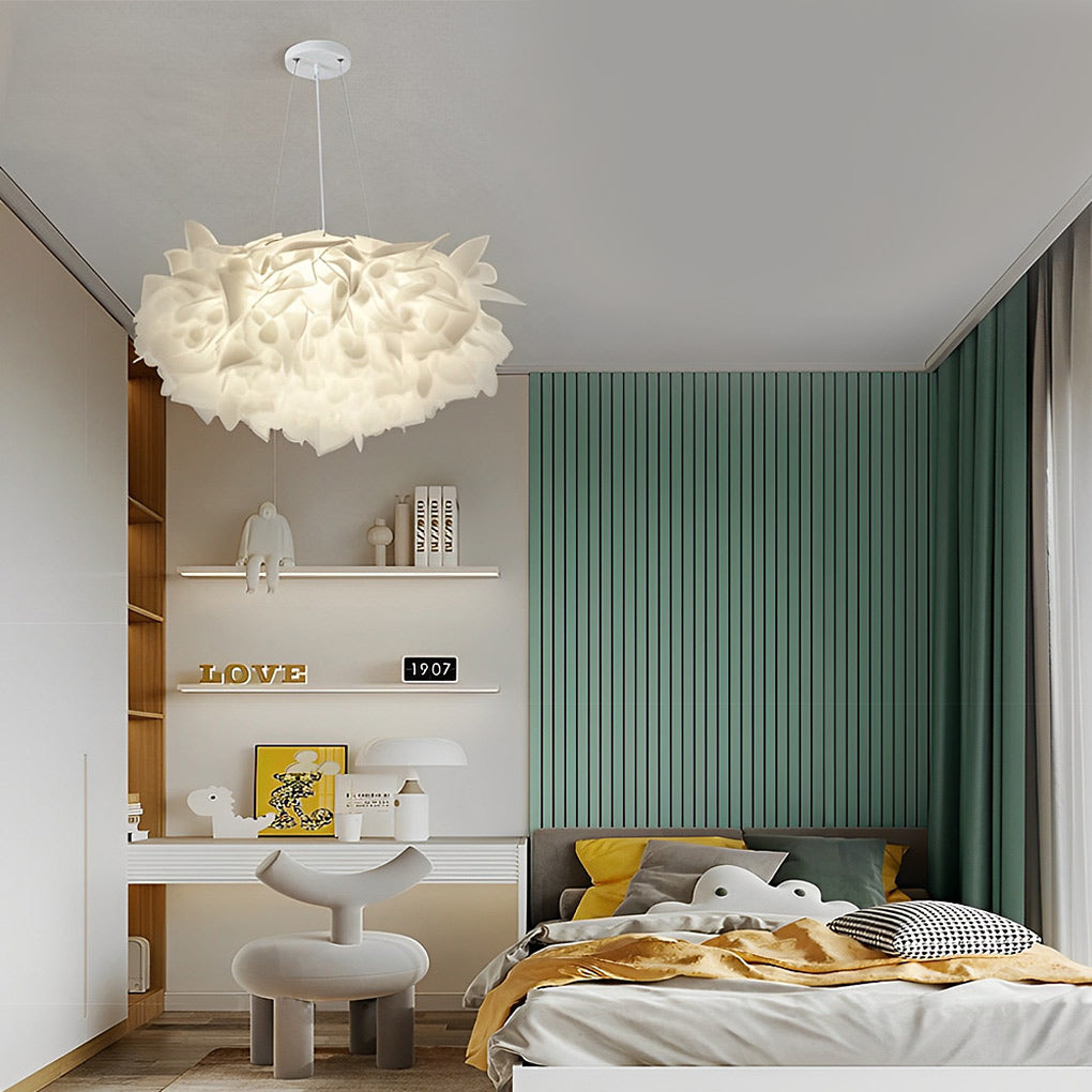 Nordic White Flower Petal LED Pendant Light Dimmable Three Step Color Ceiling Chandelier