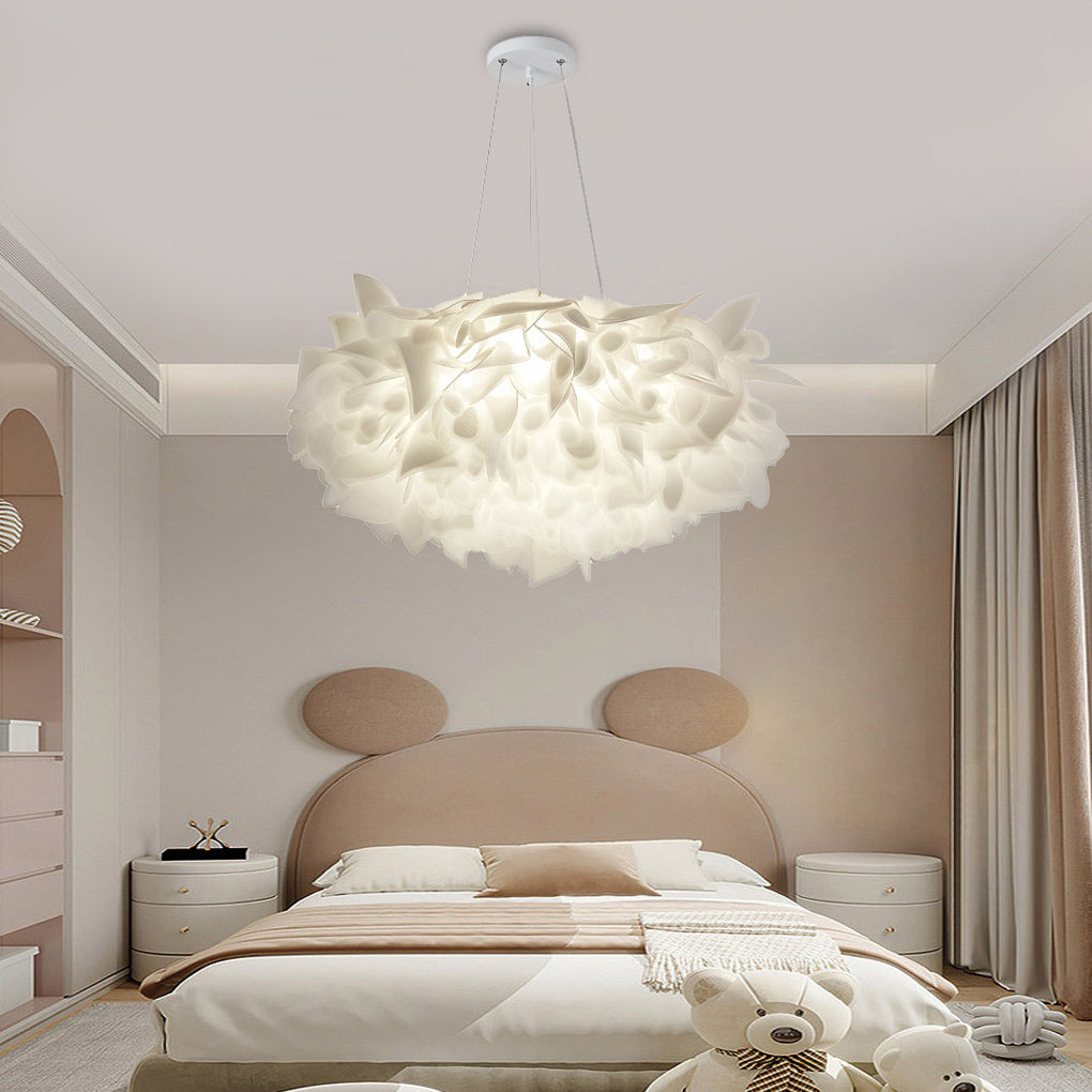 Nordic White Flower Petal LED Pendant Light Dimmable Three Step Color Ceiling Chandelier