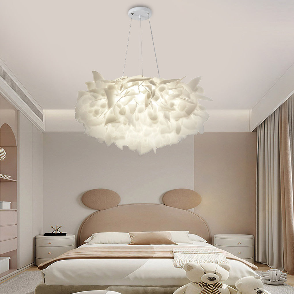 Nordic White Flower Petal LED Pendant Light Dimmable Three Step Color Ceiling Chandelier