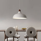 Nordic White Round Pendant Light with Walnut Accents Minimalist 12W LED Hanging Lamp