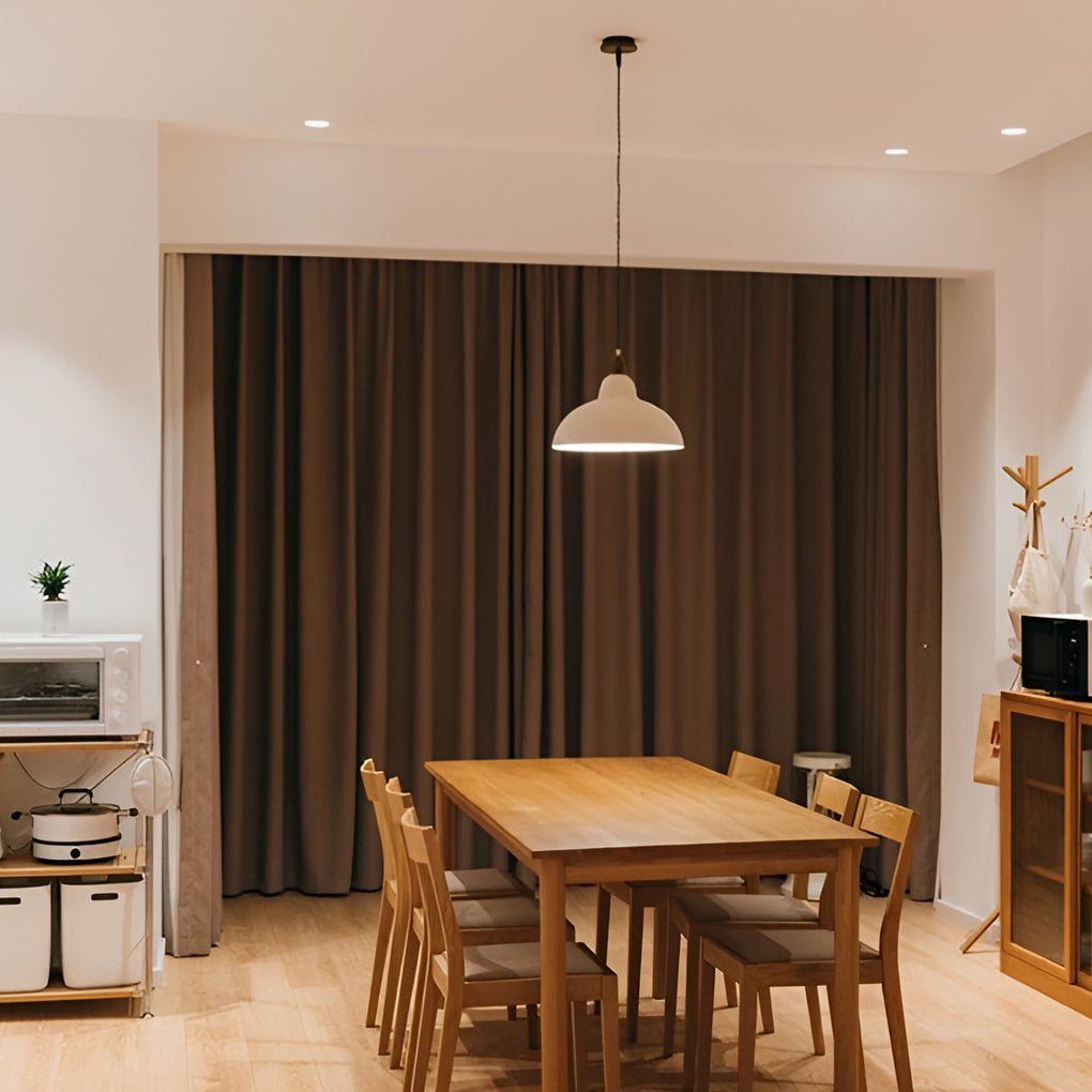 Nordic White Round Pendant Light with Walnut Accents Minimalist 12W LED Hanging Lamp