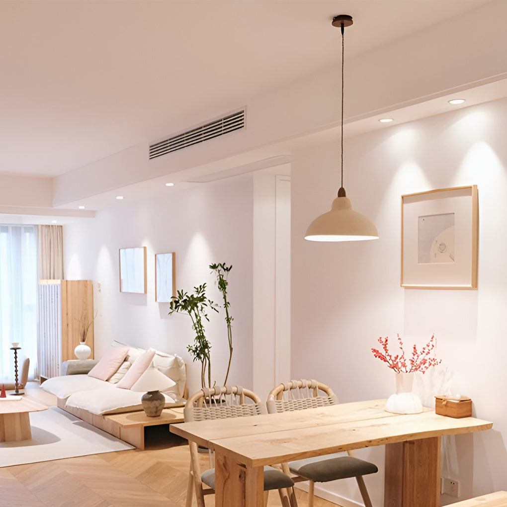 Nordic White Round Pendant Light with Walnut Accents Minimalist 12W LED Hanging Lamp