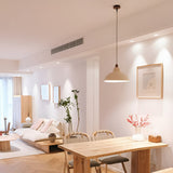 Nordic White Round Pendant Light with Walnut Accents Minimalist 12W LED Hanging Lamp