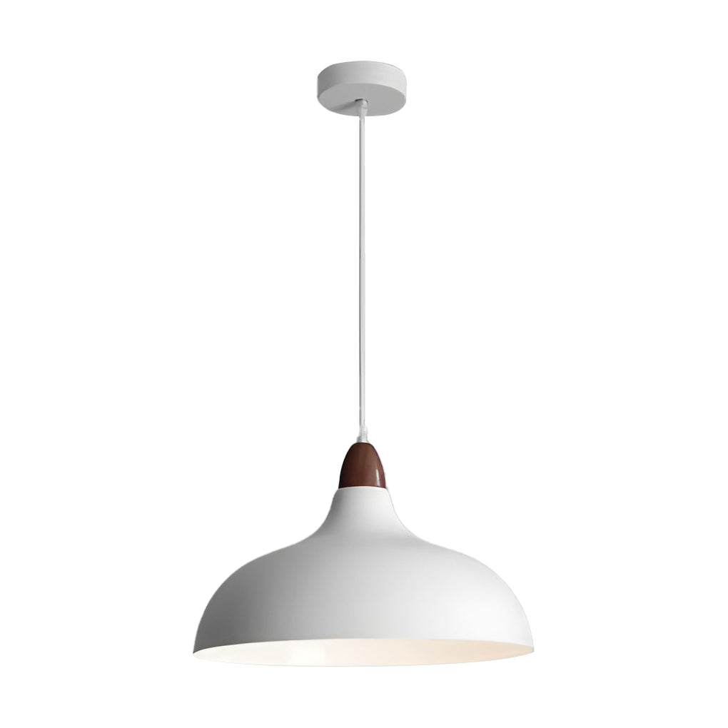 Nordic White Round Pendant Light with Walnut Accents Minimalist 12W LED Hanging Lamp