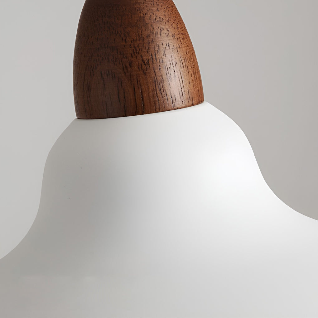 Nordic White Round Pendant Light with Walnut Accents Minimalist 12W LED Hanging Lamp