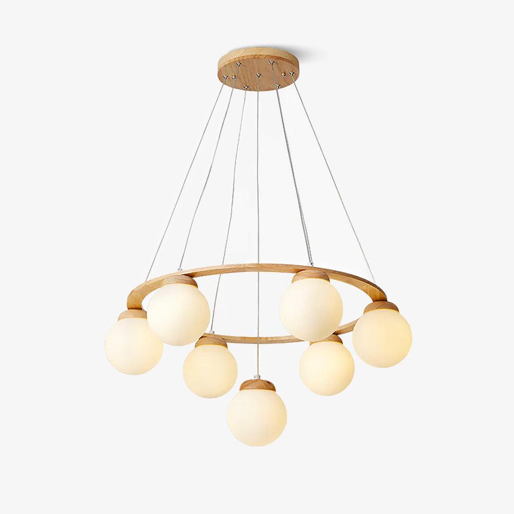 Nordic Wood and Glass Globe Chandelier Modern Minimalist Ceiling Light Fixture