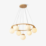 Nordic Wood and Glass Globe Chandelier Modern Minimalist Ceiling Light Fixture