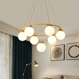 Nordic Wood and Glass Globe Chandelier Modern Minimalist Ceiling Light Fixture