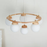 Nordic Wood and Glass Globe Chandelier Modern Minimalist Ceiling Light Fixture