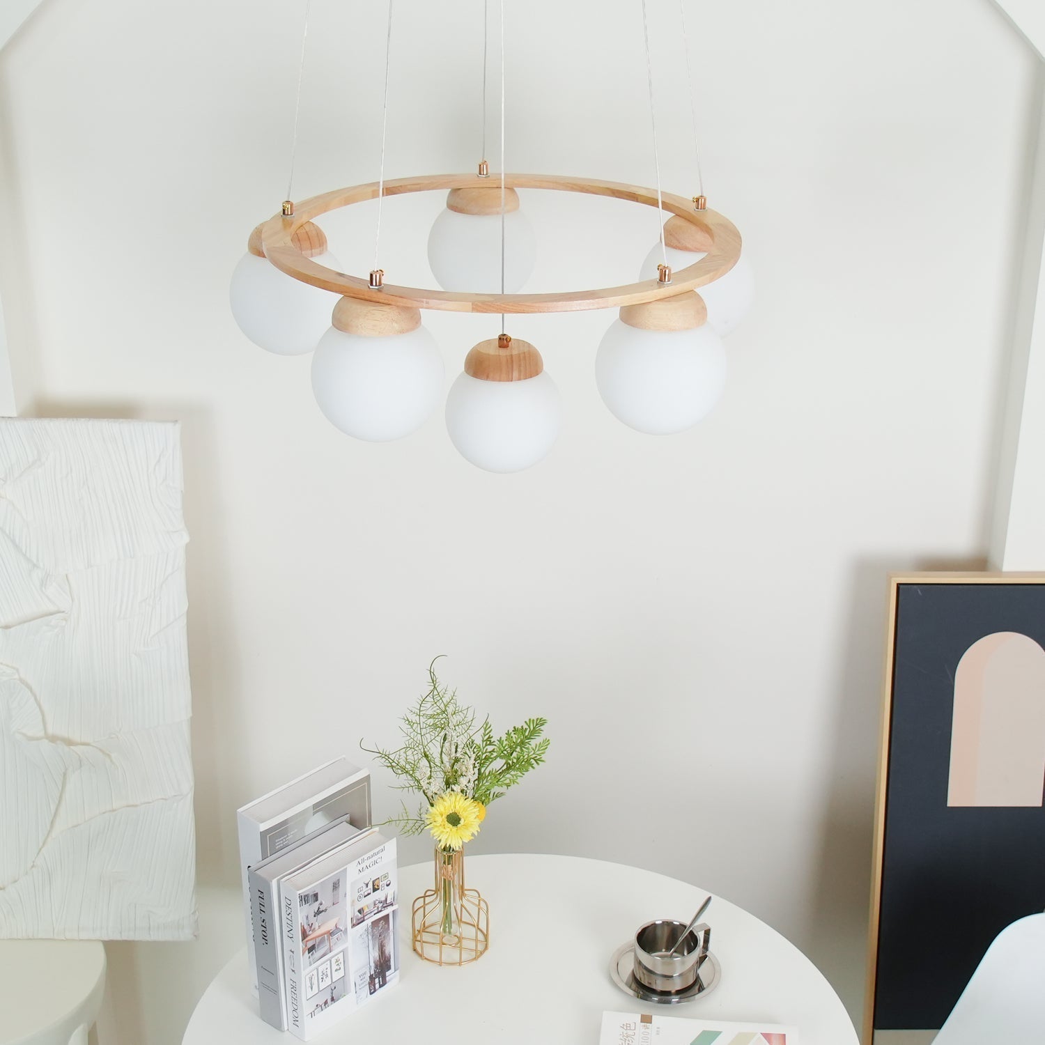 Nordic Wood and Glass Globe Chandelier Modern Minimalist Ceiling Light Fixture