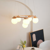 Nordic Wood and Glass Globe Chandelier Modern Minimalist Ceiling Light Fixture