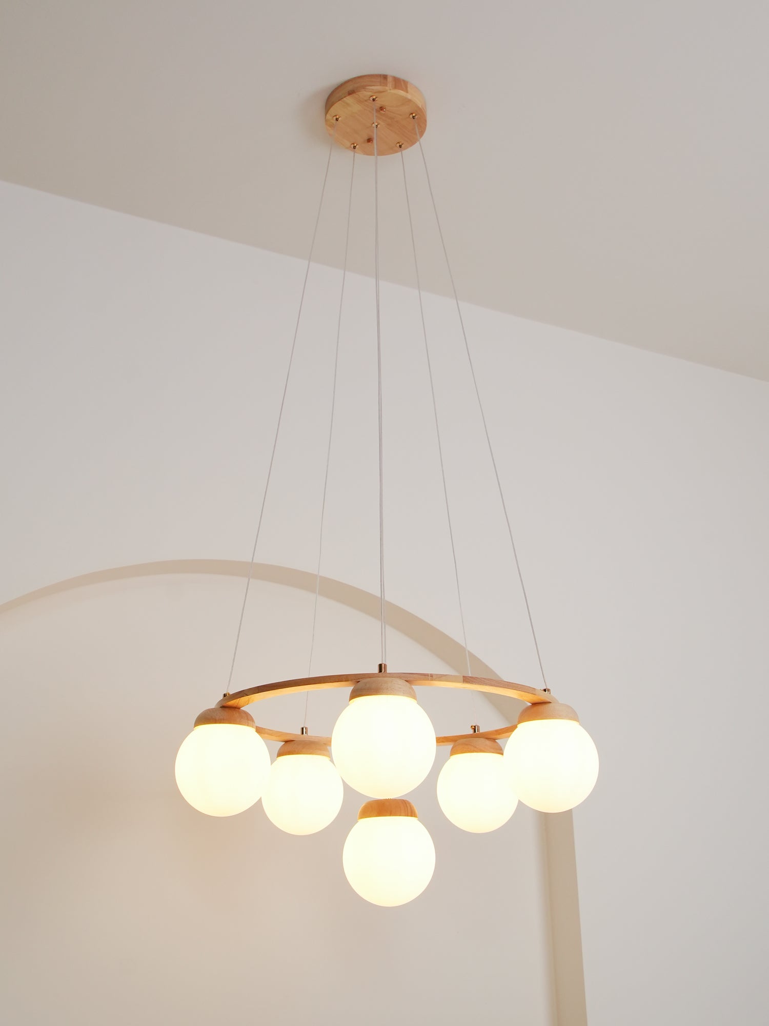 Nordic Wood and Glass Globe Chandelier Modern Minimalist Ceiling Light Fixture