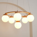 Nordic Wood and Glass Globe Chandelier Modern Minimalist Ceiling Light Fixture