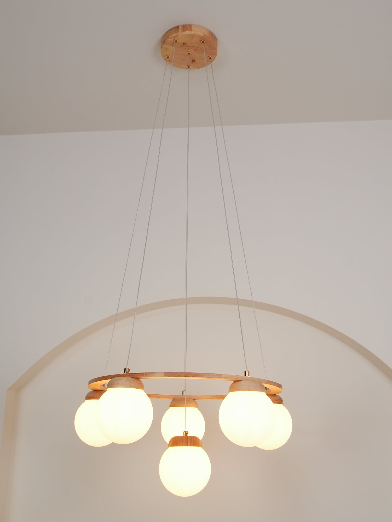 Nordic Wood and Glass Globe Chandelier Modern Minimalist Ceiling Light Fixture