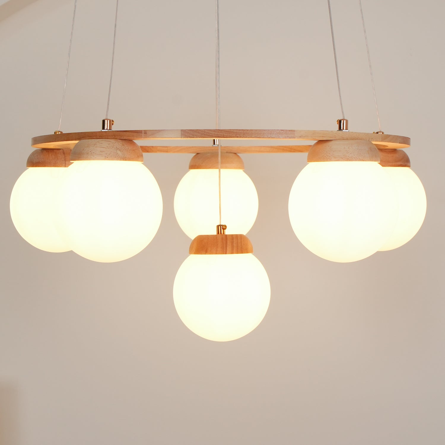Nordic Wood and Glass Globe Chandelier Modern Minimalist Ceiling Light Fixture