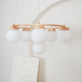 Nordic Wood and Glass Globe Chandelier Modern Minimalist Ceiling Light Fixture