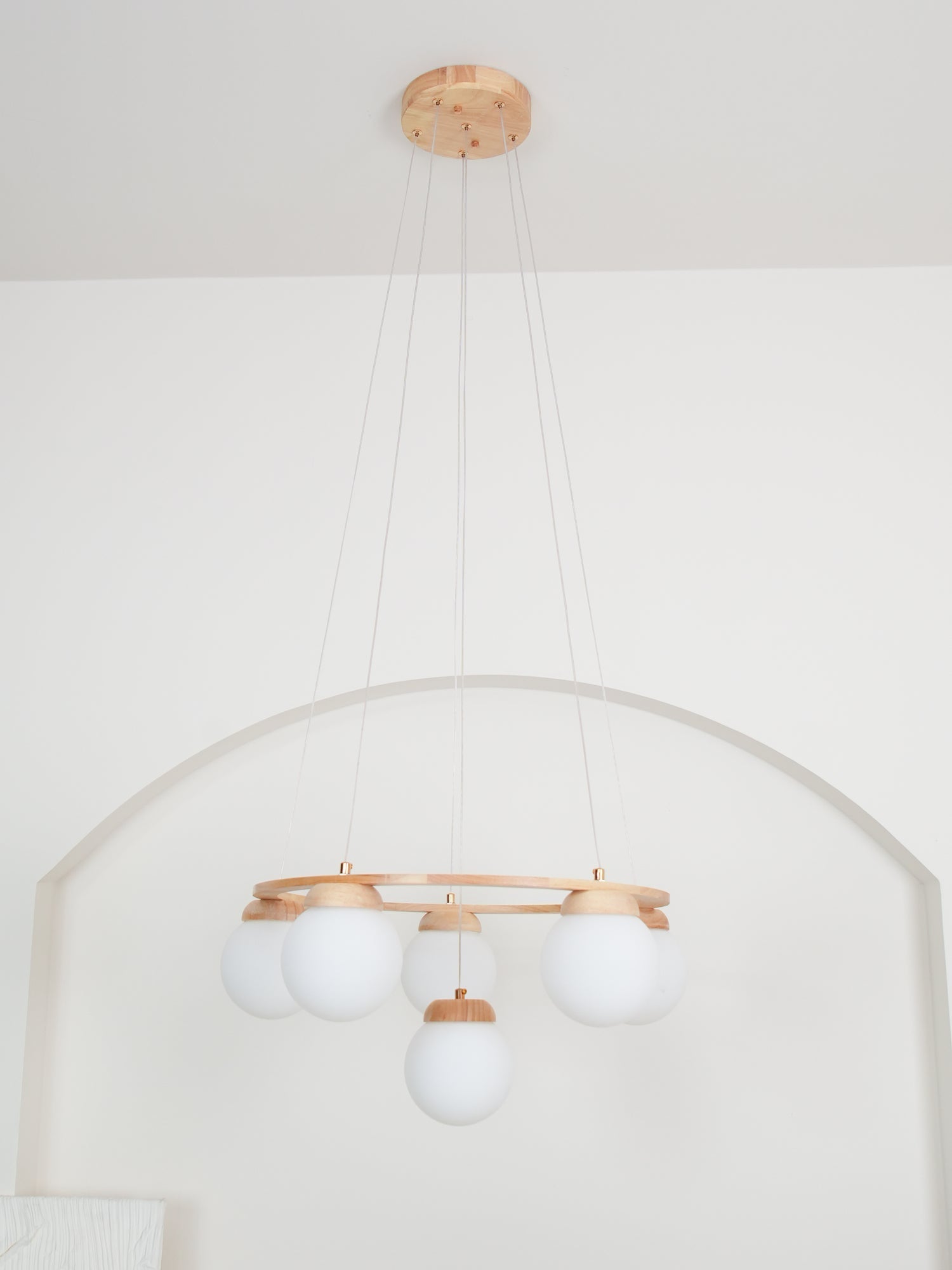 Nordic Wood and Glass Globe Chandelier Modern Minimalist Ceiling Light Fixture