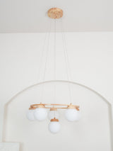 Nordic Wood and Glass Globe Chandelier Modern Minimalist Ceiling Light Fixture