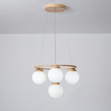 Nordic Wood and Glass Globe Chandelier Modern Minimalist Ceiling Light Fixture