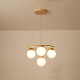 Nordic Wood and Glass Globe Chandelier Modern Minimalist Ceiling Light Fixture