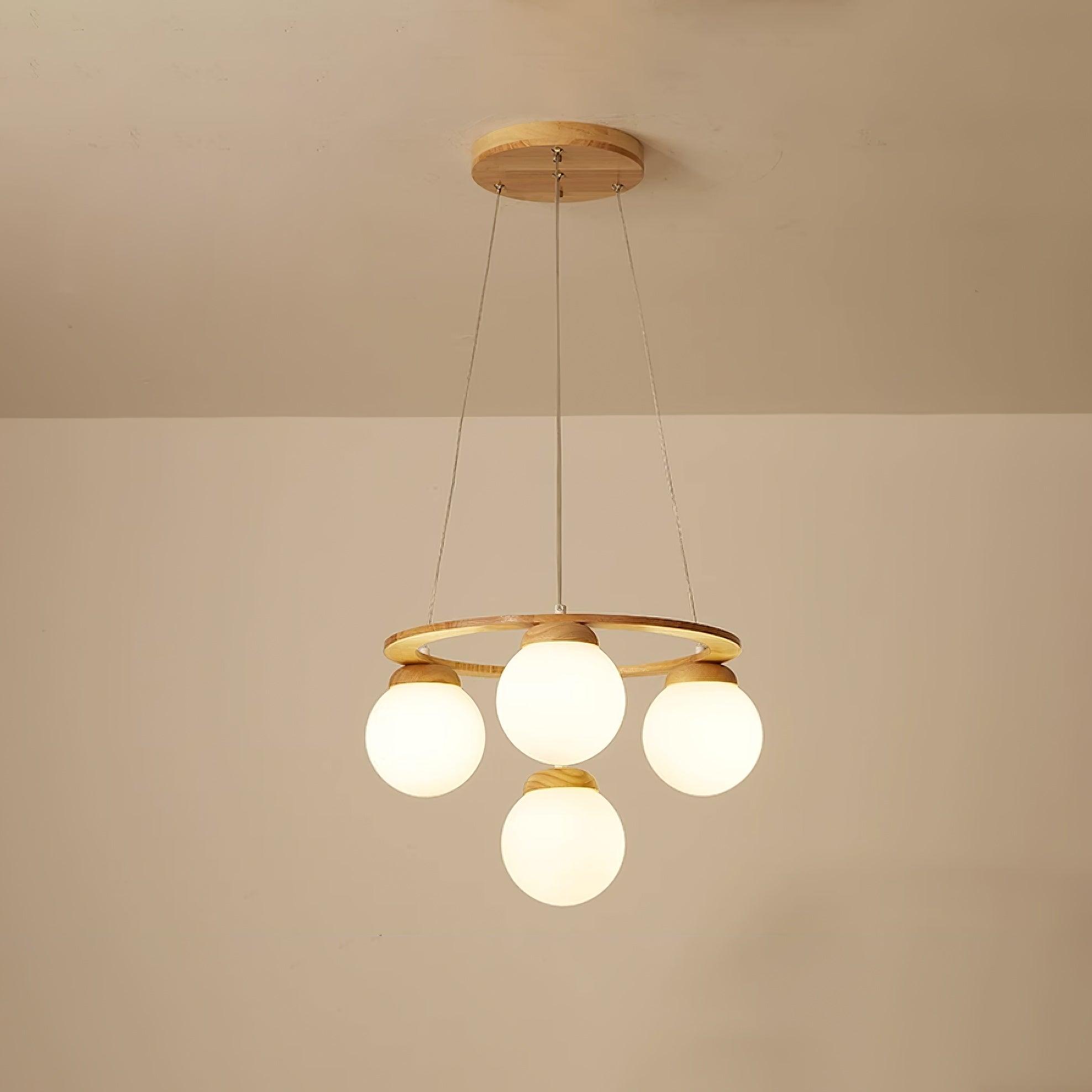 Nordic Wood and Glass Globe Chandelier Modern Minimalist Ceiling Light Fixture