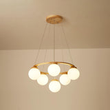 Nordic Wood and Glass Globe Chandelier Modern Minimalist Ceiling Light Fixture