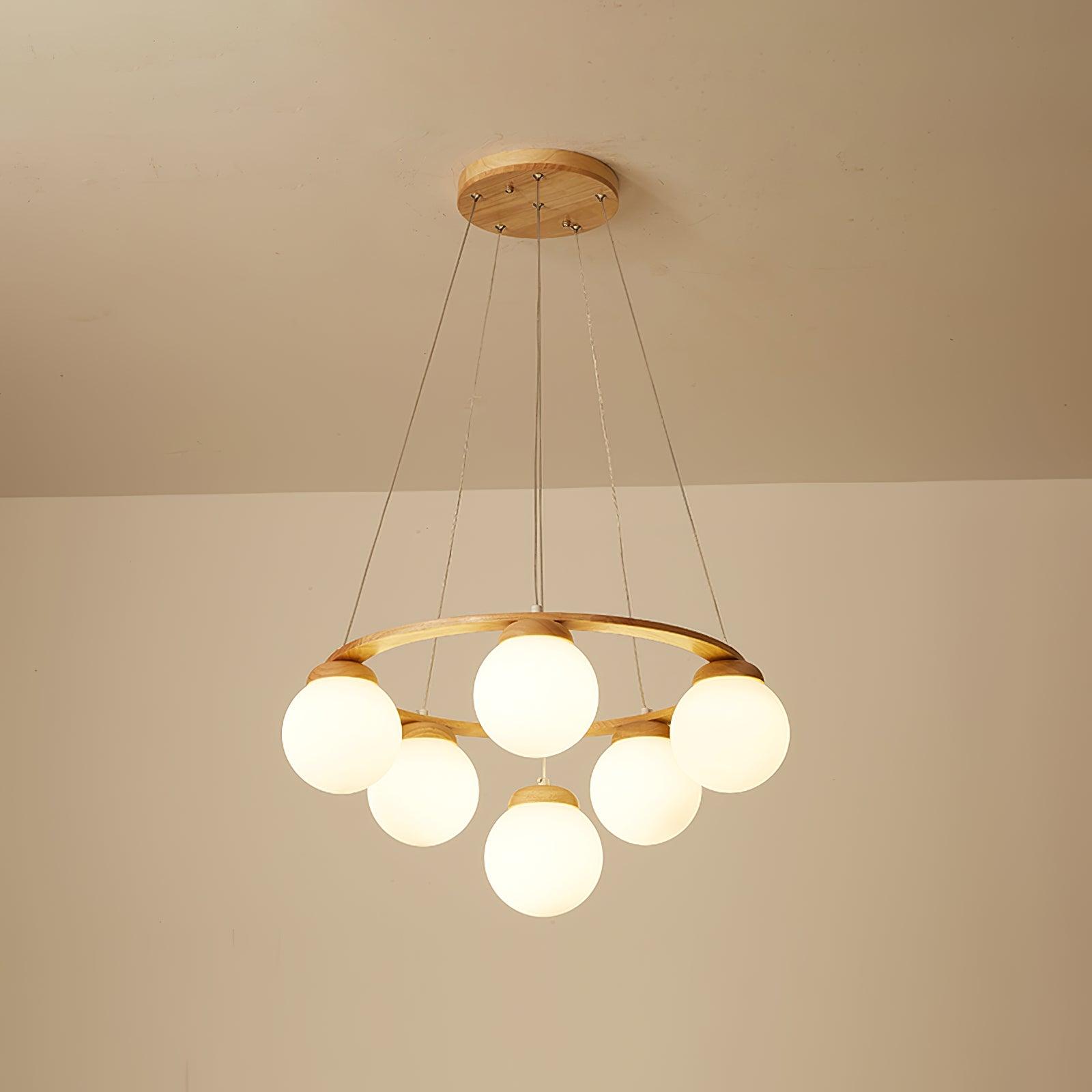 Nordic Wood and Glass Globe Chandelier Modern Minimalist Ceiling Light Fixture