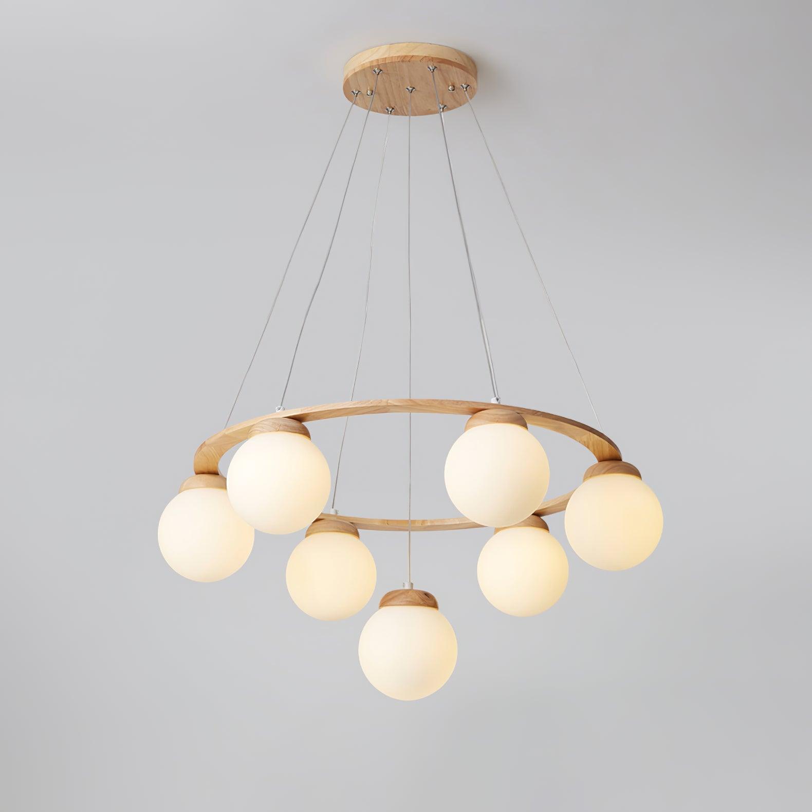 Nordic Wood and Glass Globe Chandelier Modern Minimalist Ceiling Light Fixture