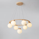 Nordic Wood and Glass Globe Chandelier Modern Minimalist Ceiling Light Fixture