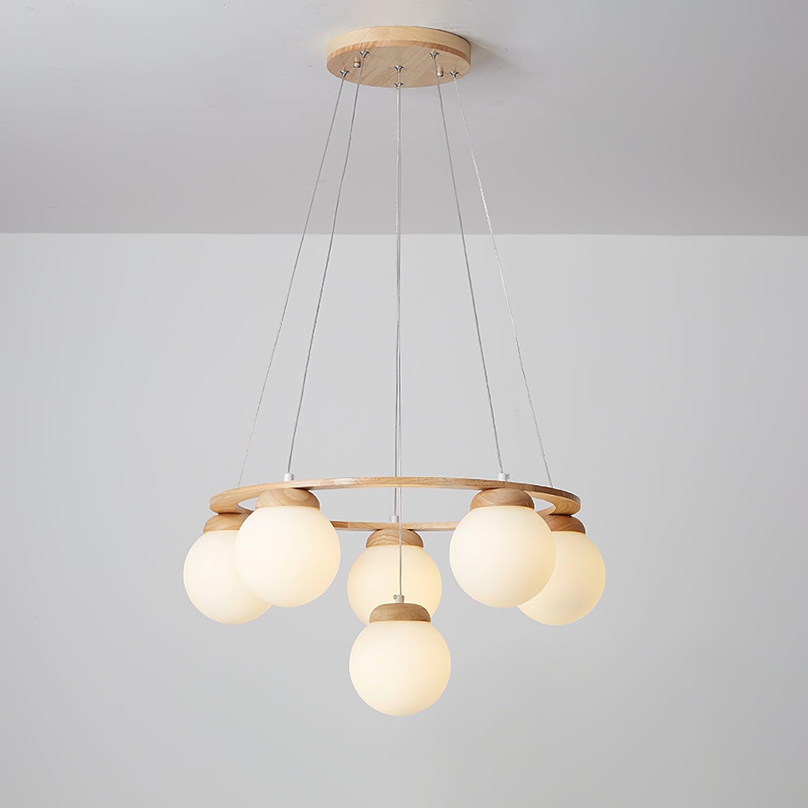 Nordic Wood and Glass Globe Chandelier Modern Minimalist Ceiling Light Fixture