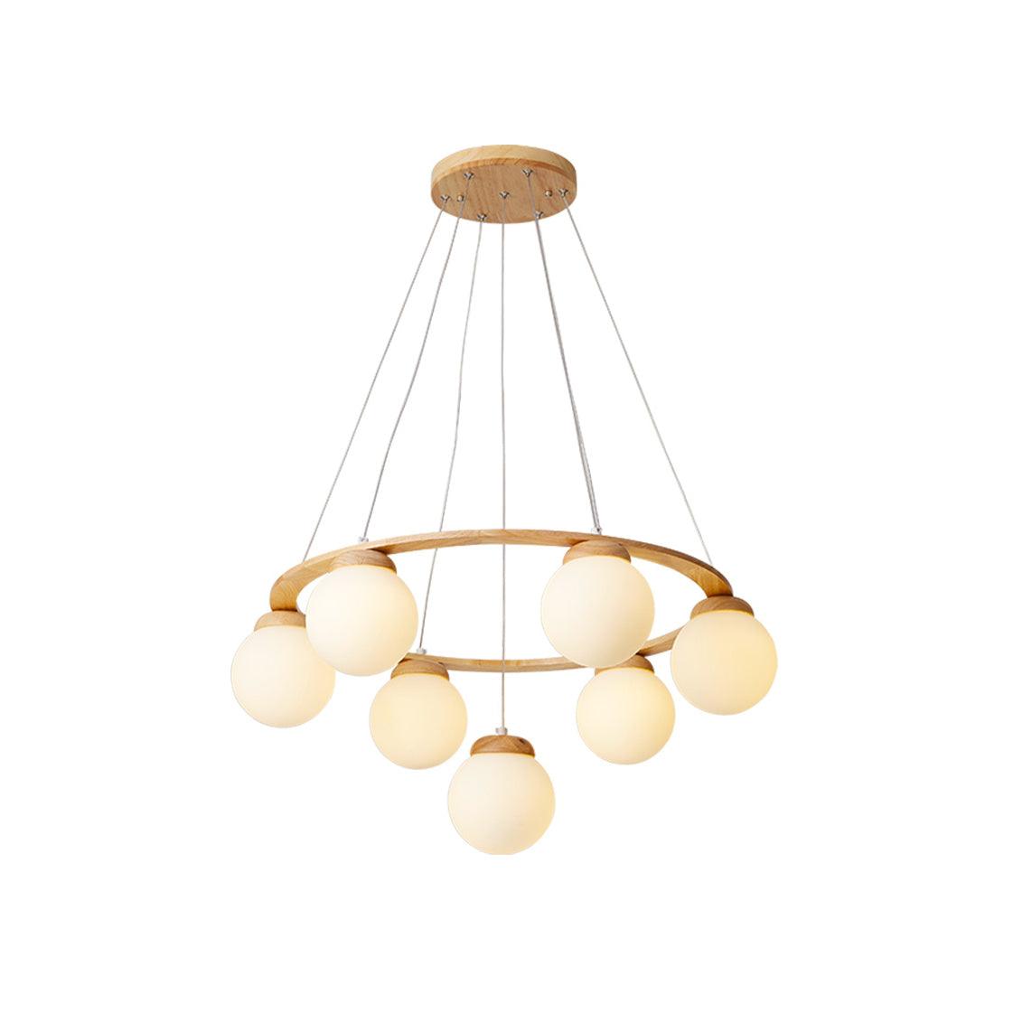 Nordic Wood and Glass Globe Chandelier Modern Minimalist Ceiling Light Fixture