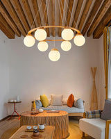 Nordic Wood and Glass Globe Chandelier Modern Minimalist Ceiling Light Fixture