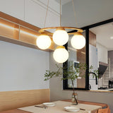 Nordic Wood and Glass Globe Chandelier Modern Minimalist Ceiling Light Fixture